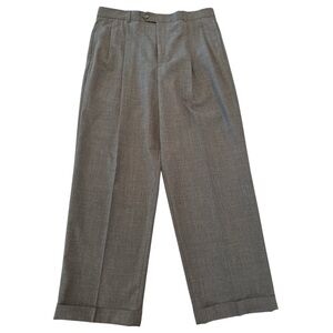 Club Room Men's Pleated Cuffed 100% Pure New Wool Woolmark Gray Pants Sz 36x30